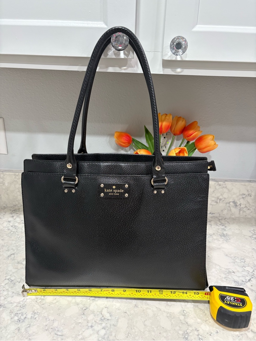 kate spade Black Pebbled Leather Double-Handle Tote